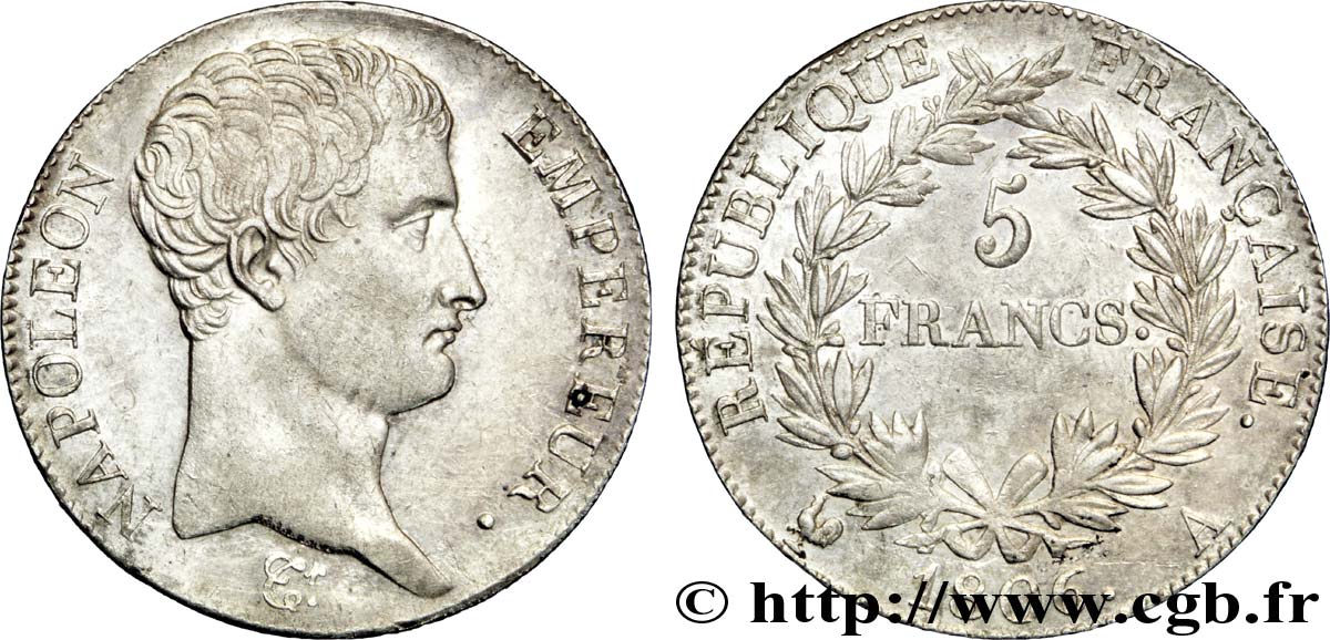 5 francs Napoléon Empereur, Calendrier grégorien 1806 Paris F.304/1 AU 