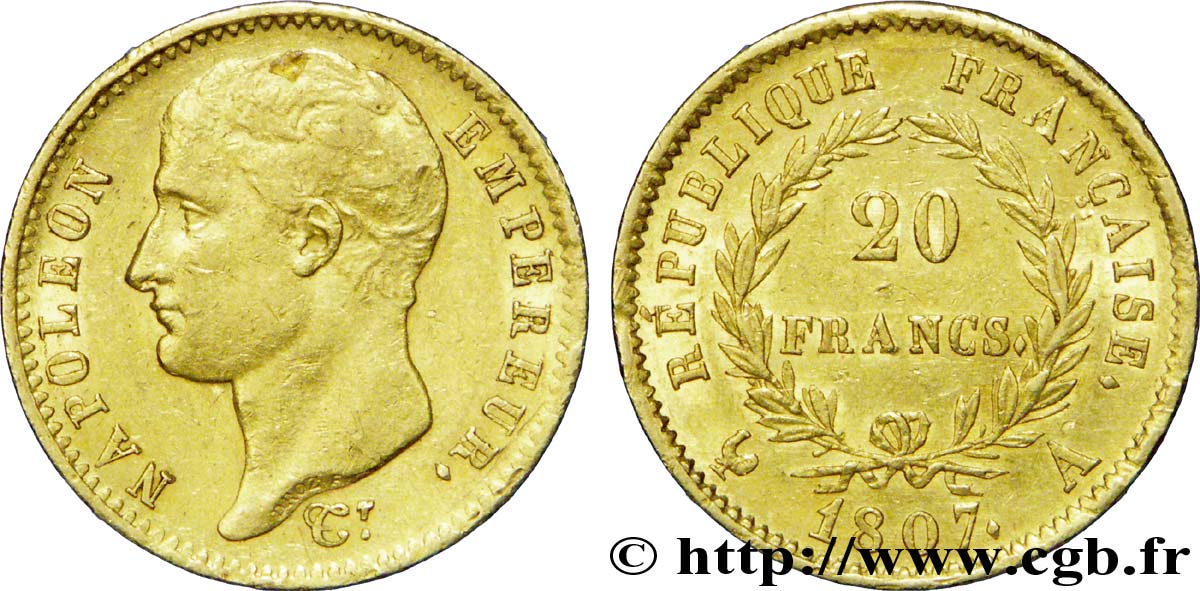 20 francs or Napoléon Ier, tête nue, type transitoire 1807 Paris F.514/1 TTB 