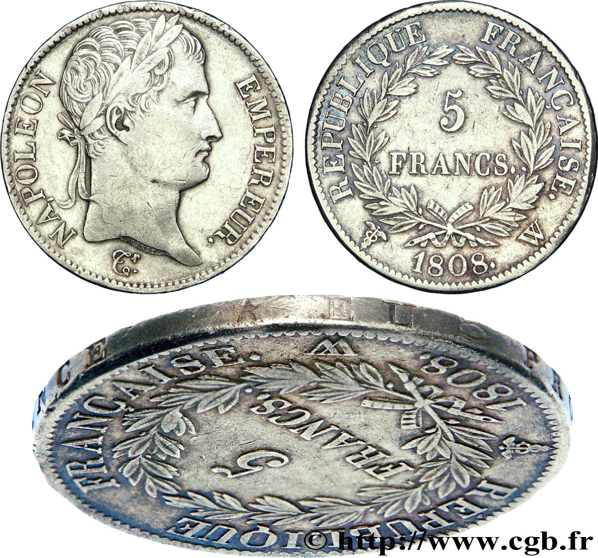 5 francs Napoléon Empereur, République française 1808 Lille F.306/15 SS 