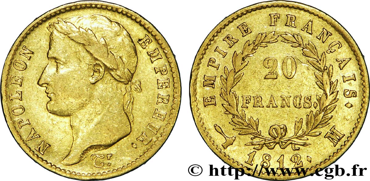 20 francs or Napoléon Ier tête laurée, Empire français 1812 Toulouse F.516/25 TTB 
