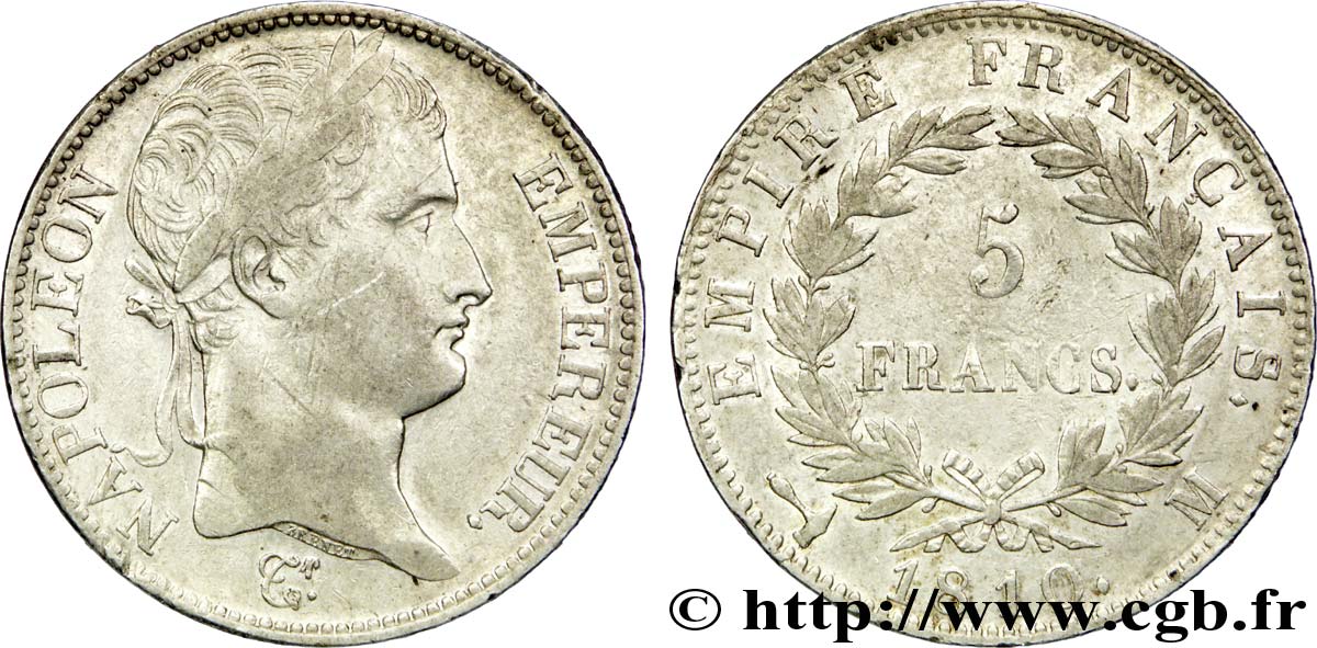 5 francs Napoléon Empereur, Empire français 1810 Toulouse F.307/22 XF 