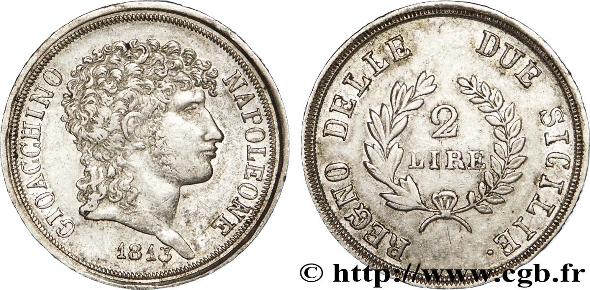 2 lire, rameaux courts 1813 Naples VG.2257  TTB 