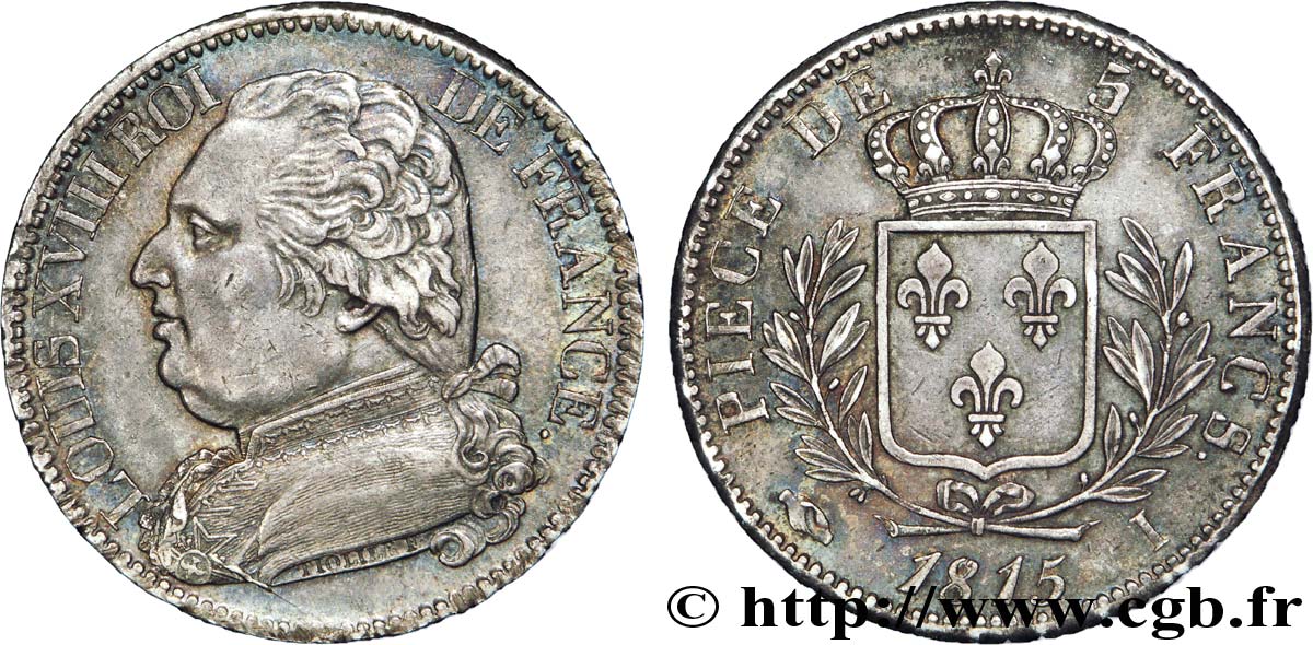 5 francs Louis XVIII, buste habillé 1815 Limoges F.308/20 SPL 