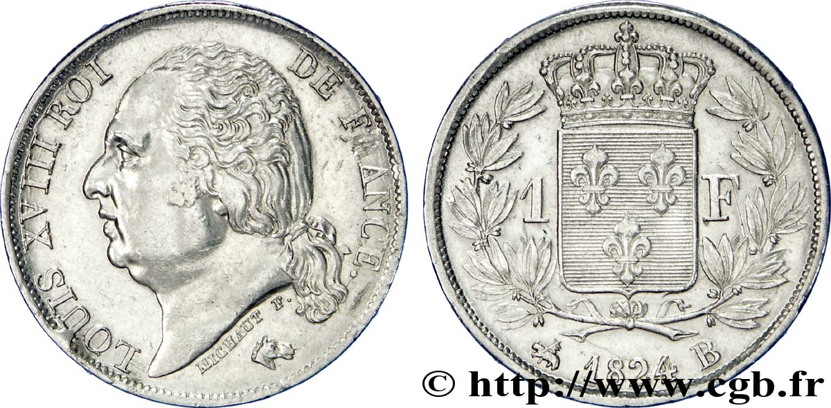 1 franc Louis XVIII 1824 Rouen F.206/57 TTB 