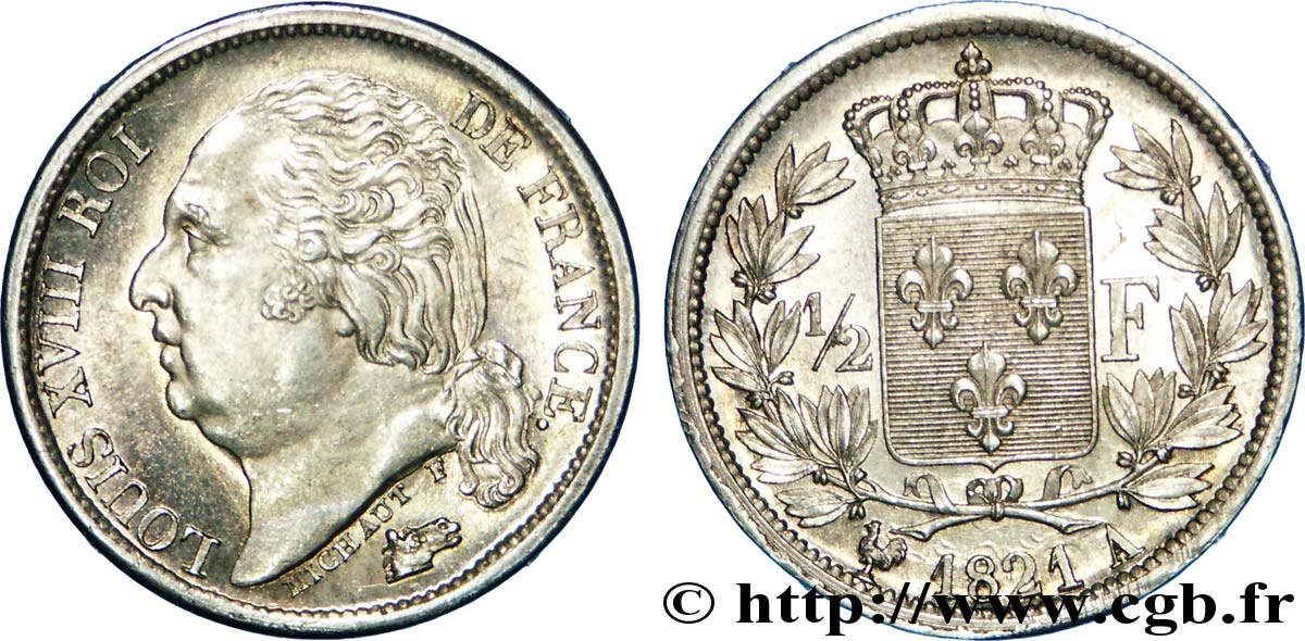 1/2 franc Louis XVIII 1821 Paris F.179/28 SPL 