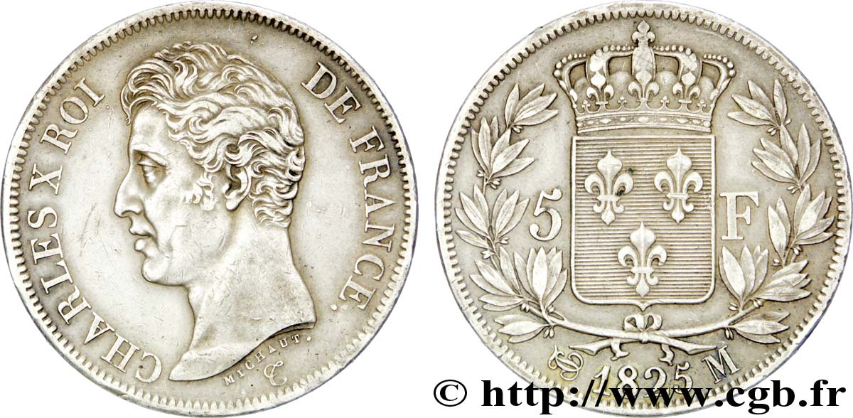 5 francs Charles X, 1er type 1825 Toulouse F.310/11 MBC 