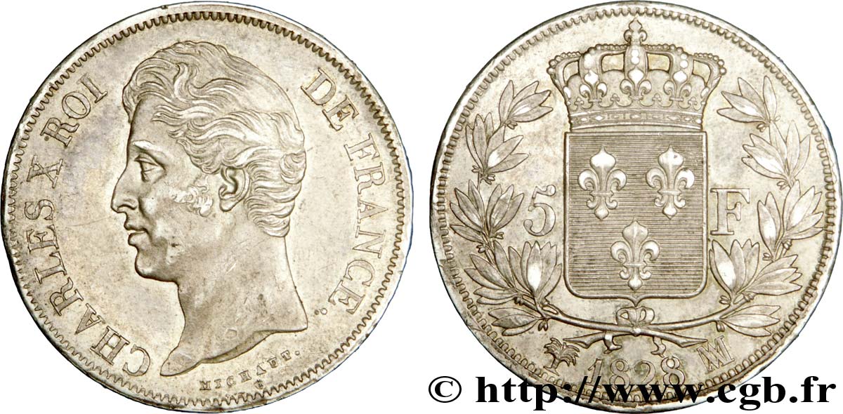 5 francs Charles X, 2e type 1828 Marseille F.311/23 MBC 