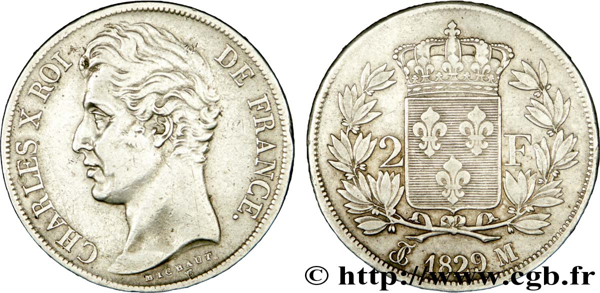 2 francs Charles X 1829 Toulouse F.258/57 MBC 