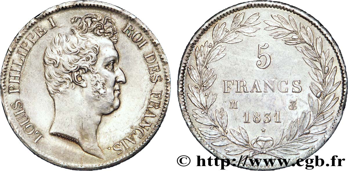 5 francs type Tiolier avec le I, tranche en creux 1831 Toulouse F.315/22 AU 