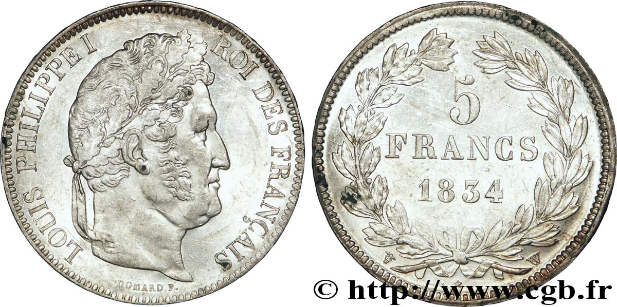 5 francs, IIe type Domard 1834 Lille F.324/41 AU 
