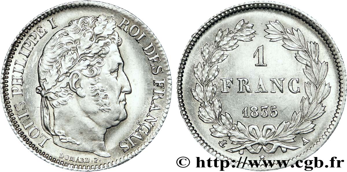 1 franc Louis-Philippe, couronne de chêne 1835 Paris F.210/40 AU 