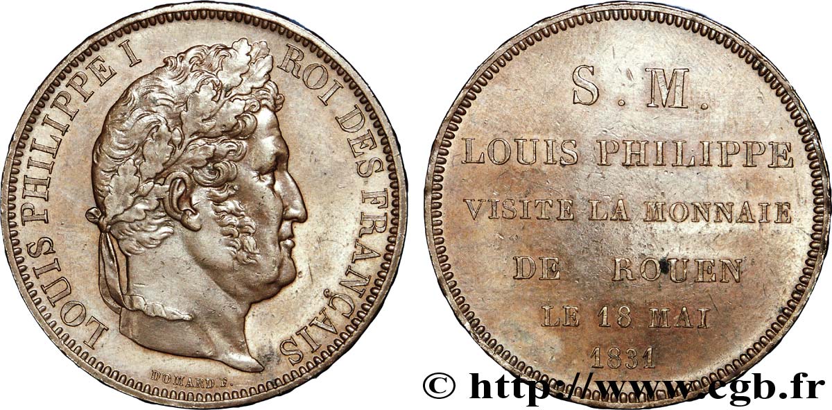 Monnaie de visite au module de 5 francs pour Louis-Philippe à la Monnaie de Rouen 1831 Rouen VG.2825  EBC 