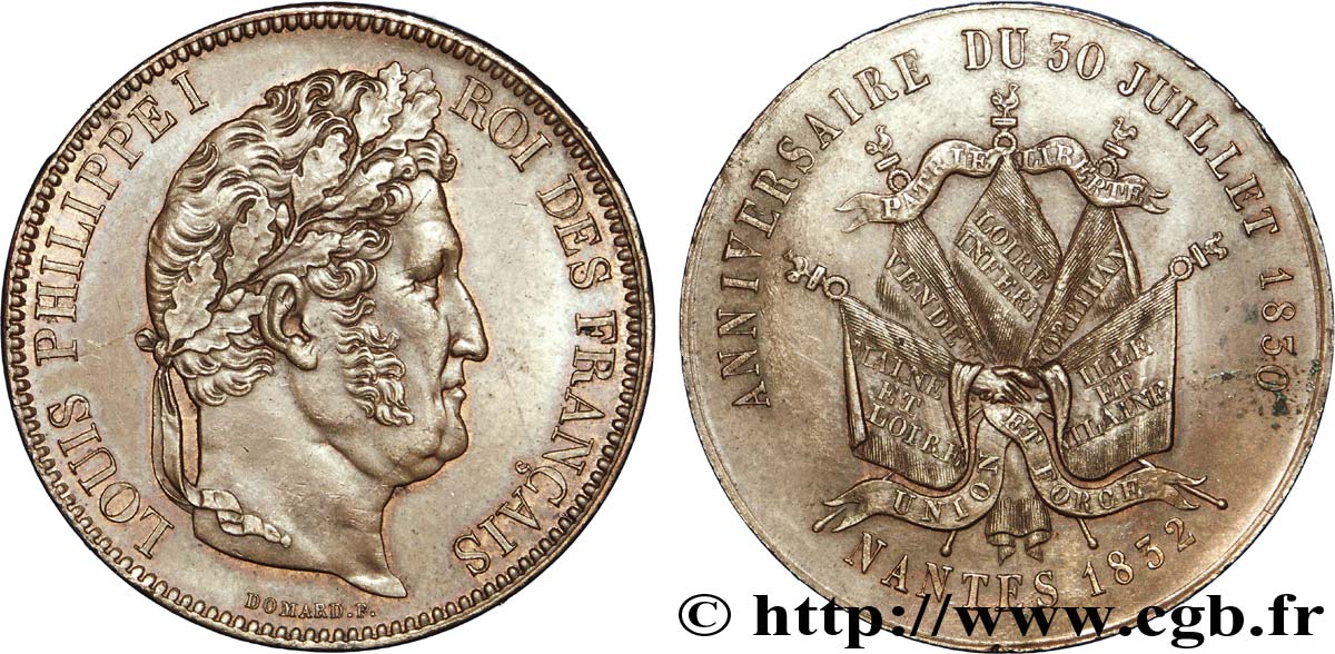 Module de 5 francs en cuivre, Nantes 1832 Paris F.324/1 var. VZ 