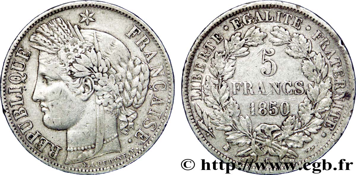 5 francs Cérès, IIe République 1850 Bordeaux F.327/6 BB 