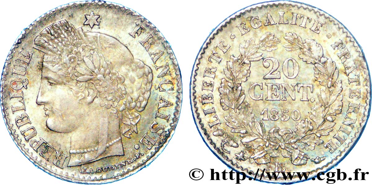 20 centimes Cérès, IIe République 1850 Strasbourg F.146/4 EBC 