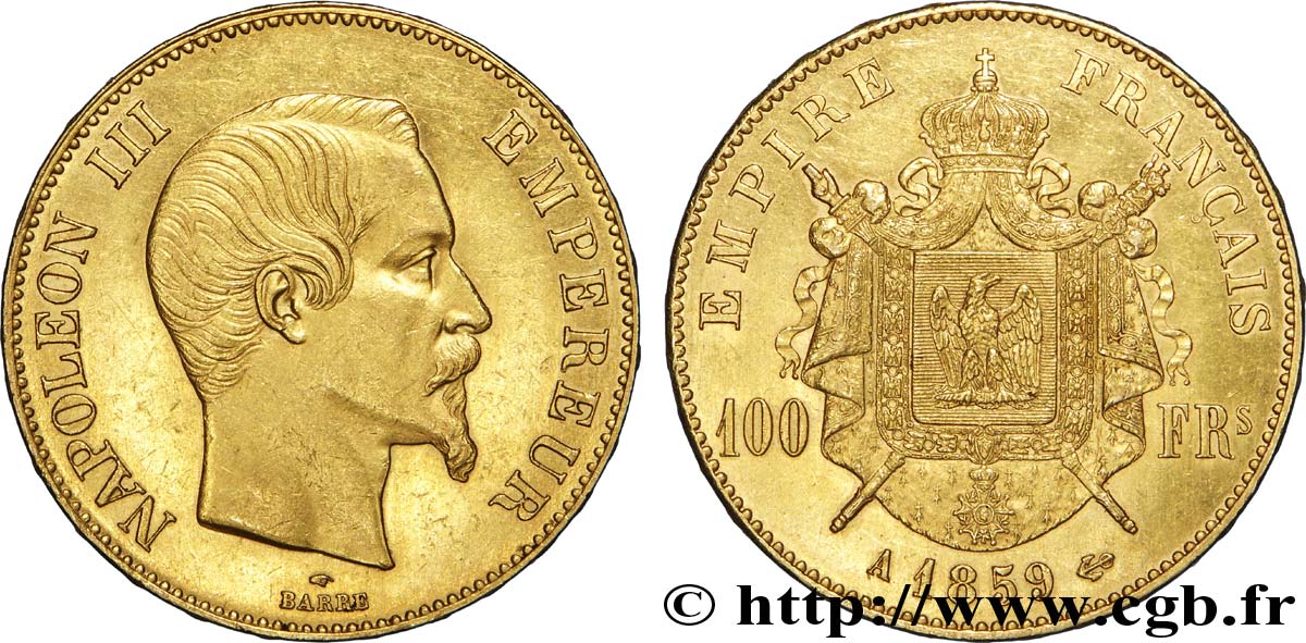 100 francs or Napoléon III, tête nue 1859 Paris F.550/7 EBC 