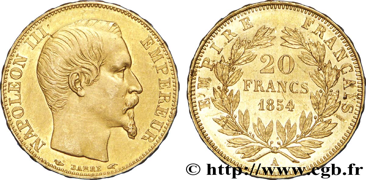 20 francs or Napoléon III, tête nue 1854 Paris F.531/2 SPL 