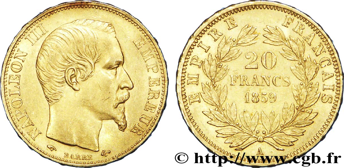 20 francs or Napoléon III, tête nue 1859 Paris F.531/15 SUP 