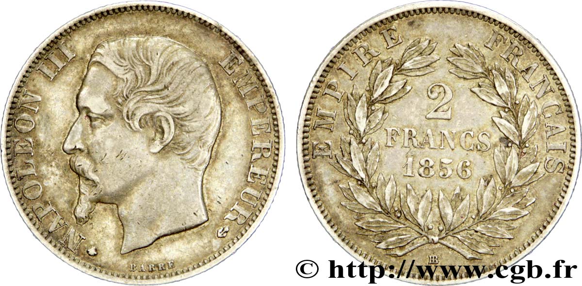 2 francs Napoléon III tête nue, petit BB 1856 Strasbourg F.262/7 SS 