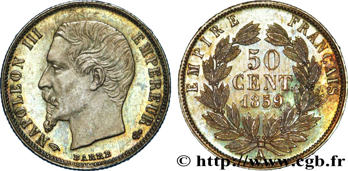 50 centimes Napoléon III, tête nue 1859 Paris F.187/10 SUP 