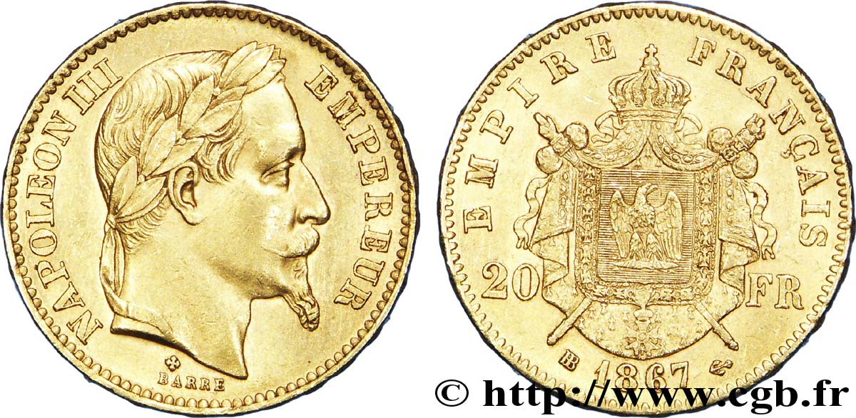 20 francs or Napoléon III, tête laurée 1867 Strasbourg F.532/16 VZ 