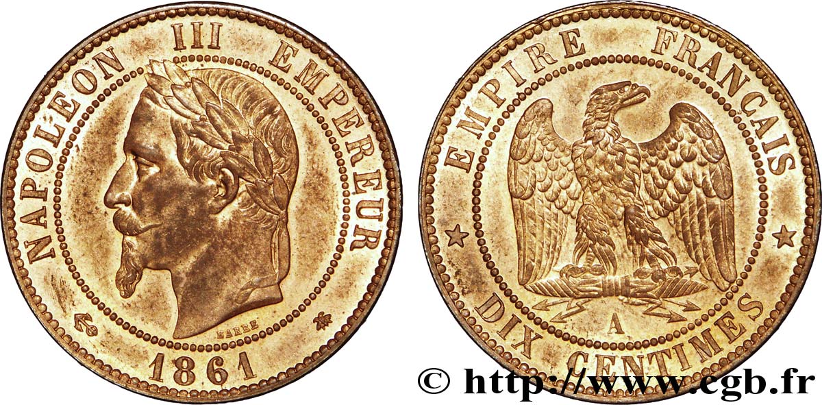 Dix centimes Napoléon III, tête laurée 1861 Paris F.134/4 AU 