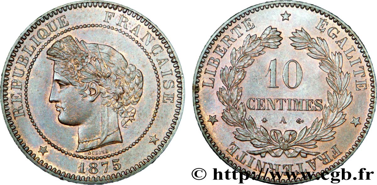 10 centimes Cérès 1875 Paris F.135/14 SPL 