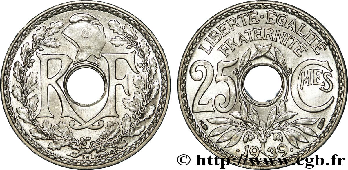 25 centimes Lindauer, maillechort 1939  F.172/3 FDC 