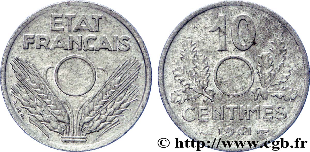 10 centimes État français, grand module, non perforé 1941 Paris F.141/2 AU 
