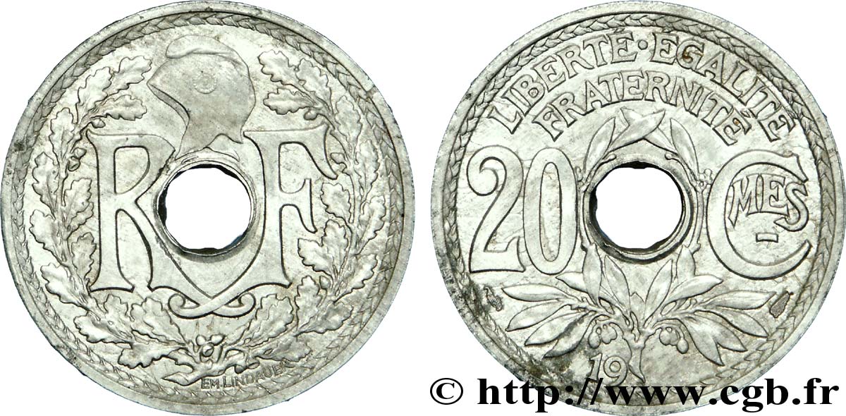 Pré-série de 20 centimes Lindauer en aluminium n.d.  G.323 var revers SPL 