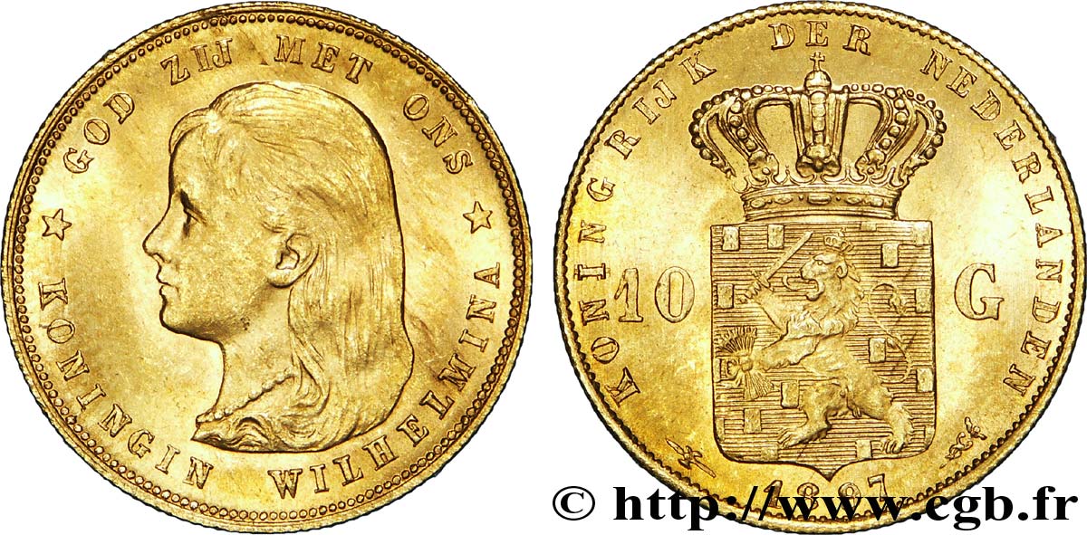 PAYS-BAS - ROYAUME DES PAYS-BAS - WILHELMINA 10 gulden or 1897 Utrecht EBC 