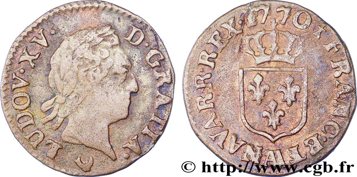 LOUIS XV &nbsp;THE WELL-BELOVED&nbsp; Liard dit &nbsp;à la vieille tête&nbsp; 1770 Metz S