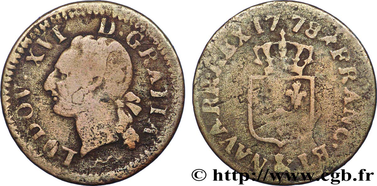 LOUIS XVI Liard dit  à l écu  1778 Aix-en-Provence fS