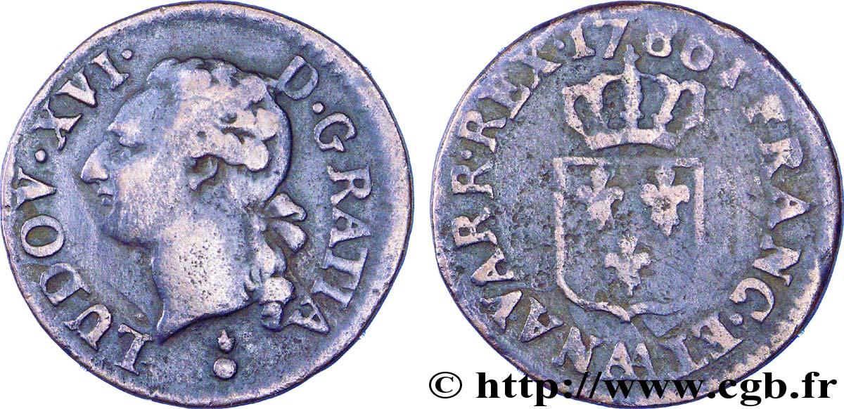 LOUIS XVI Liard dit &nbsp;à l&nbsp;écu&nbsp; 1786 Metz VF/F