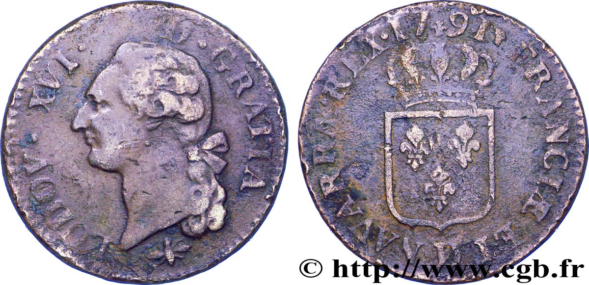 LOUIS XVI (MONARQUE CONSTITUTIONNEL)  Sol dit  à l écu  1791 Lyon TB+