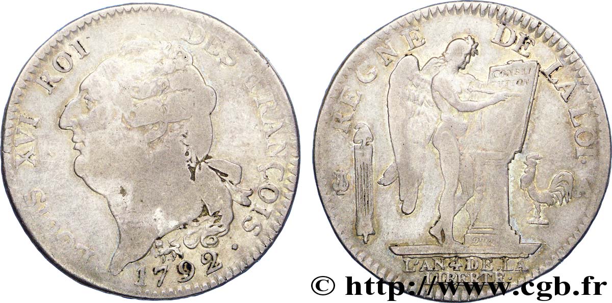 LOUIS XVI (MONARQUE CONSTITUTIONNEL)  Écu dit  au génie , légende FRANÇOIS 1792 Paris TB+/TTB