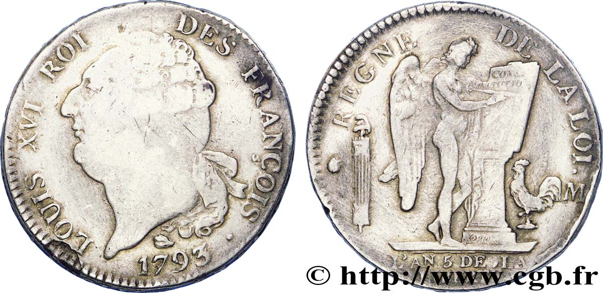 CONVENZIONE NAZIONALE Écu dit  au génie , légende FRANÇOIS 1793 Toulouse MB/q.BB