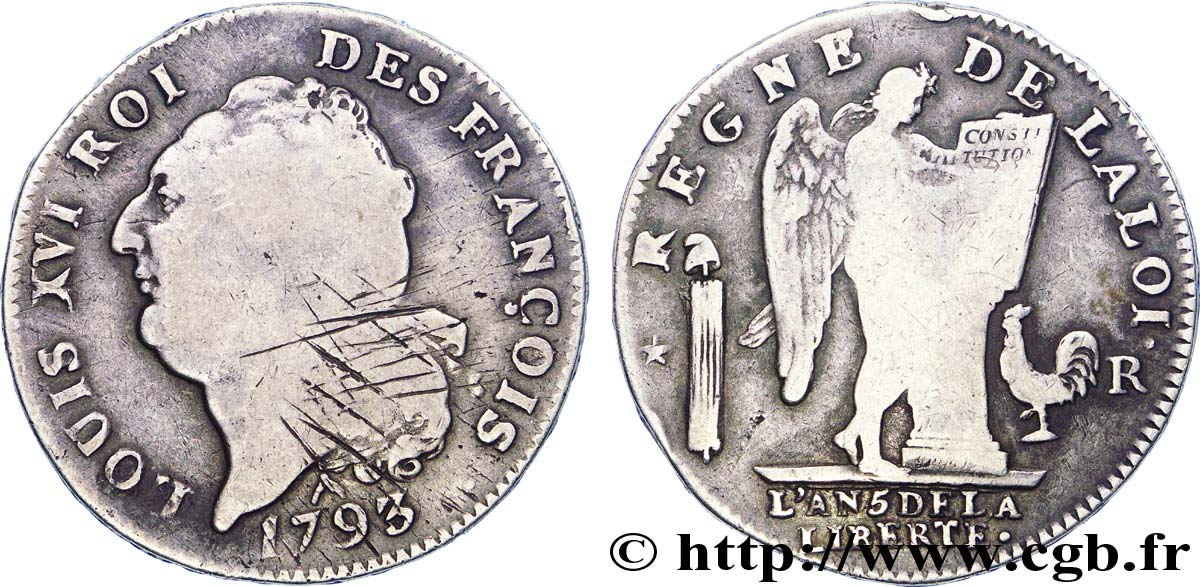 CONVENZIONE NAZIONALE Écu dit  au génie , légende FRANÇOIS 1793 Orléans F