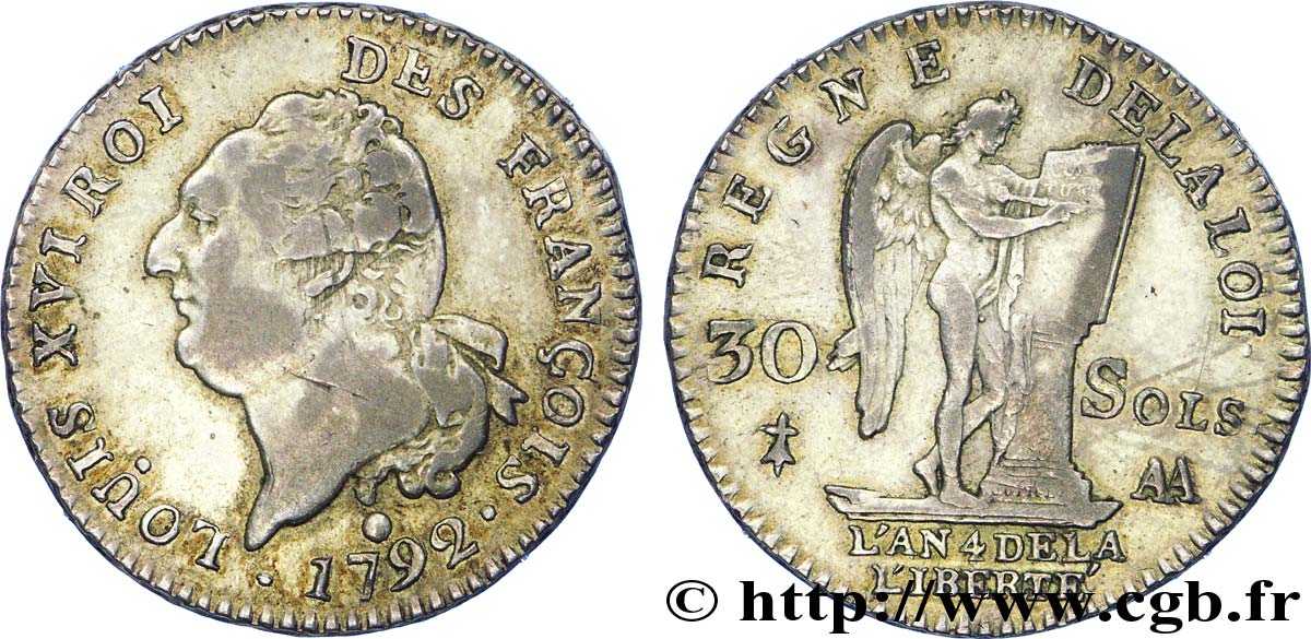 LOUIS XVI 30 sols dit  au génie , type FRANÇOIS 1792 Metz XF