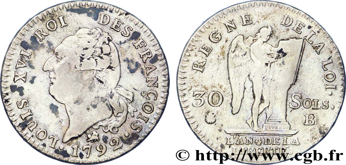 LOUIS XVI 30 sols dit  au génie , type FRANÇOIS 1792 Rouen SS/fSS