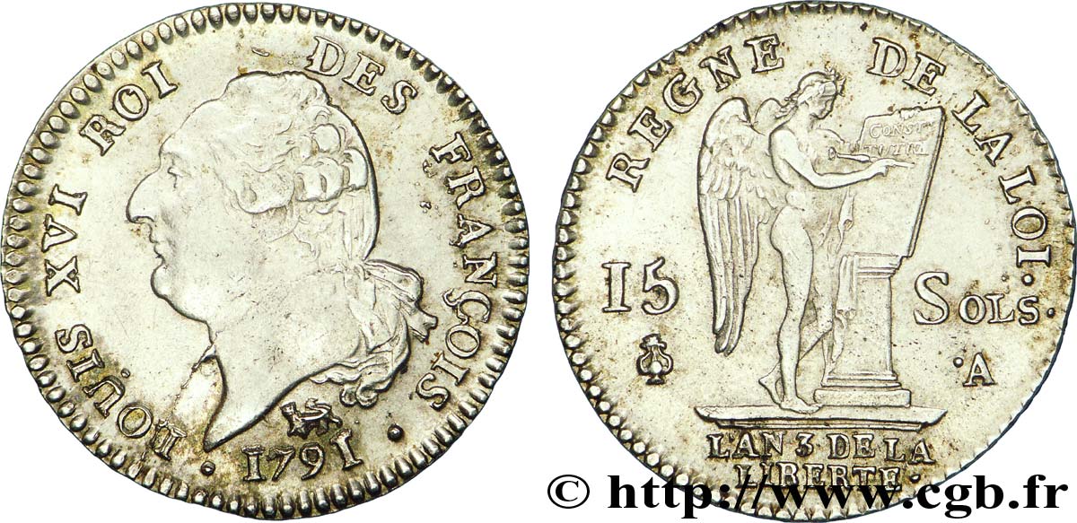 LOUIS XVI (MONARQUE CONSTITUTIONNEL)  15 sols dit  au génie , type FRANÇOIS 1791 Paris SPL