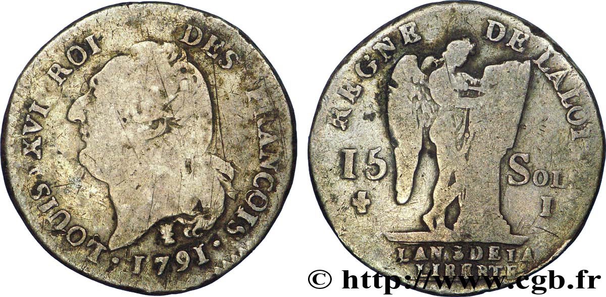 LOUIS XVI 15 sols dit  au génie , type FRANCOIS 1791 Limoges q.MB