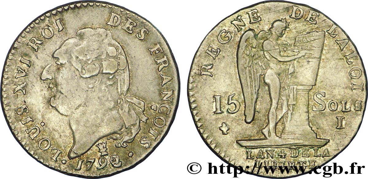 LOUIS XVI 15 sols dit  au génie , type FRANÇOIS 1792 Limoges BB