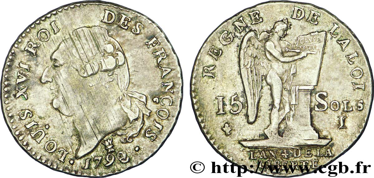 LOUIS XVI (MONARQUE CONSTITUTIONNEL)  15 sols dit  au génie , type FRANÇOIS 1792 Limoges TTB/TTB+