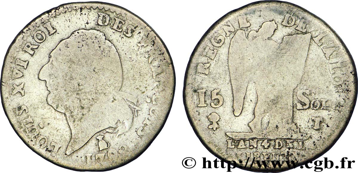 LOUIS XVI 15 sols dit  au génie , type FRANÇOIS 1792 Nantes VG