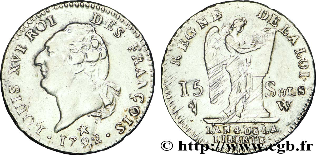 LOUIS XVI 15 sols dit  au génie , type FRANÇOIS 1792 Lille AU