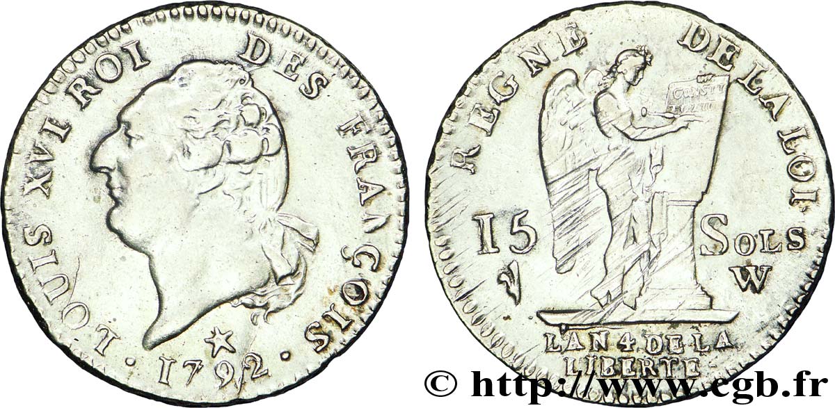 LOUIS XVI (MONARQUE CONSTITUTIONNEL)  15 sols dit  au génie , type FRANÇOIS 1792 Lille TTB+