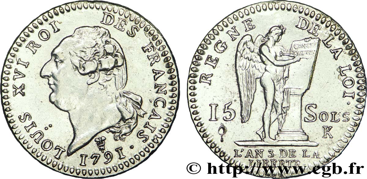 LOUIS XVI 15 sols dit  au génie , type FRANÇAIS 1791 Bordeaux AU