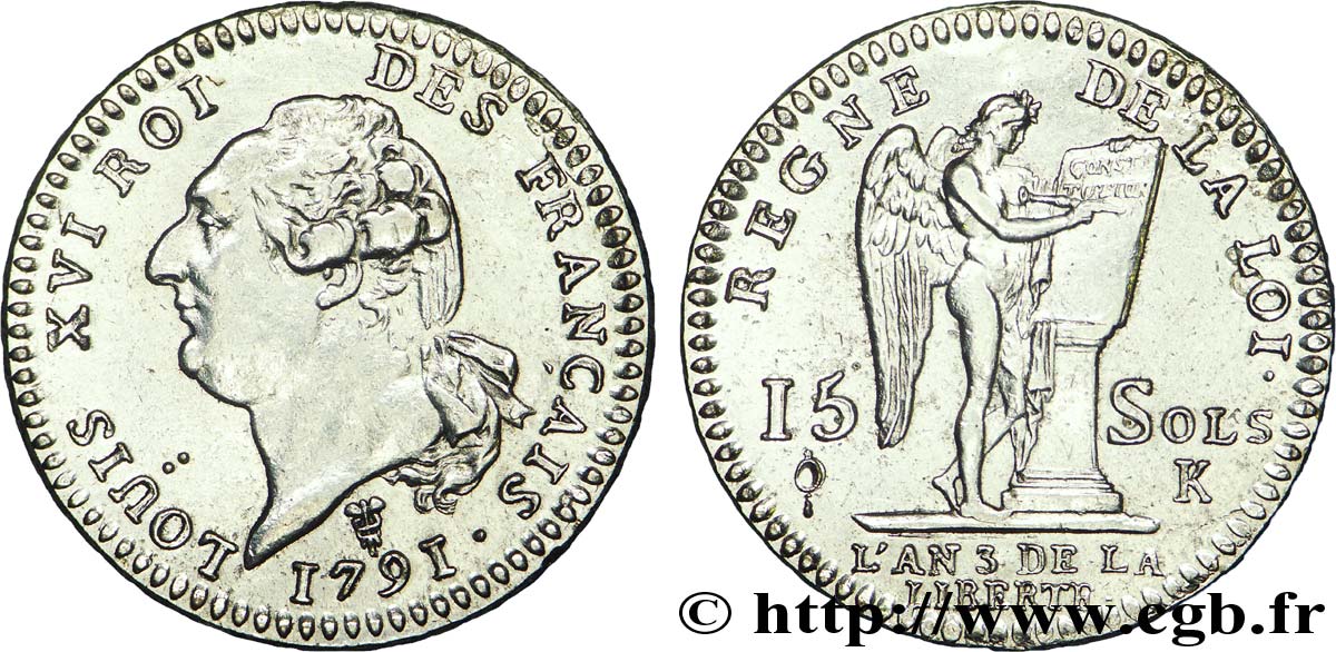 LOUIS XVI (MONARQUE CONSTITUTIONNEL)  15 sols dit  au génie , type FRANÇAIS 1791 Bordeaux SUP