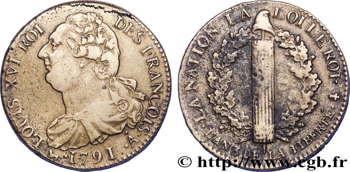 LOUIS XVI 2 sols dit  au faisceau , type FRANÇOIS 1791 Paris AU/VF